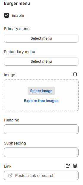 header burger menu settings
